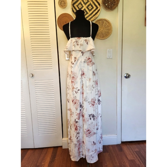 LAST ONE! White Floral Maxi Dress With A Side Split - Picture 5 of 7